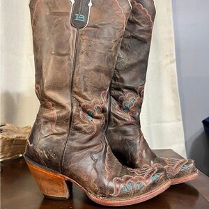 Tony Lama Brown Leather Western Embroidered Heeled Boots